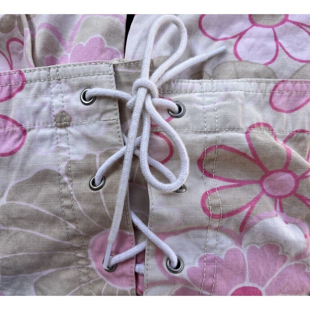 Vtg Y2K Old Navy Pink Floral Capri Khaki Pants M Low Rise Flower Power Boho - Picture 9 of 10